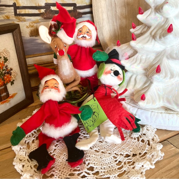 Vintage 1980’s-90’s Annalee Felt Christmas Santa Reindeer Snowman Set of 4 - Picture 2 of 10